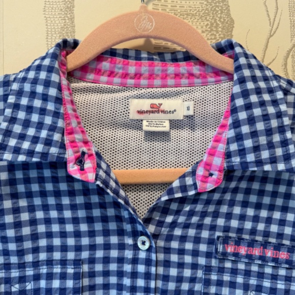 Vineyard Vines Performance Blue Gingham Shirt- Size 10 - Picture 3 of 4